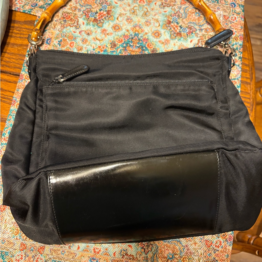 Gucci Black Nylon Bag With Bamboo Accent